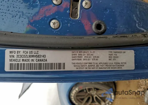 2021 Dodge Challenger Srt Hellcat Redeye z USA, uszkodzony, nr VIN 2C3CDZL90MH583143